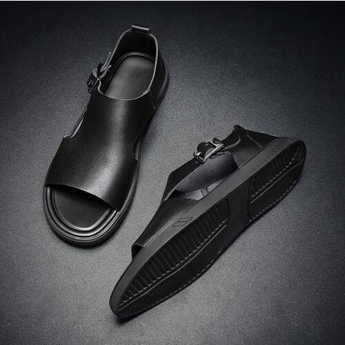 Brand High Quality leather sandals men mens roman gladiator for 2020 summer handmade slippers genuine fashion hollow breathable