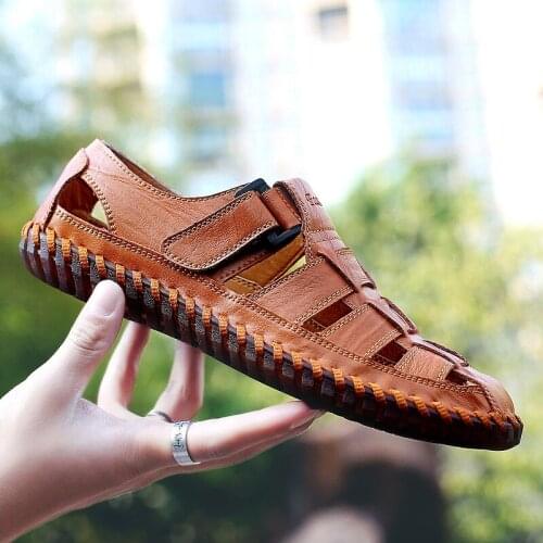 Brand New Summer Men Sandals Leisure Beach Men Shoes High Quality Genuine Leather Sandals Fashion Mens Sandals Big size 38-47