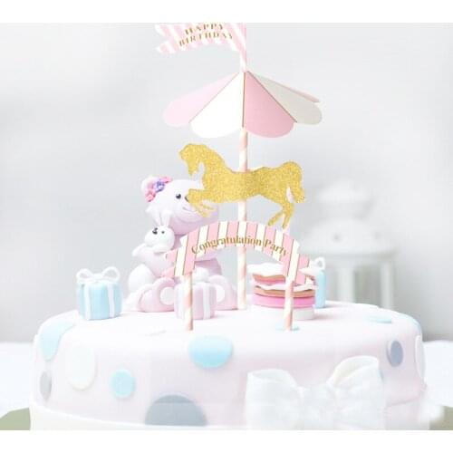 Merry-go-round Happy Birthday Party Paper cupcake cake topper birthday cake accessories party supplies