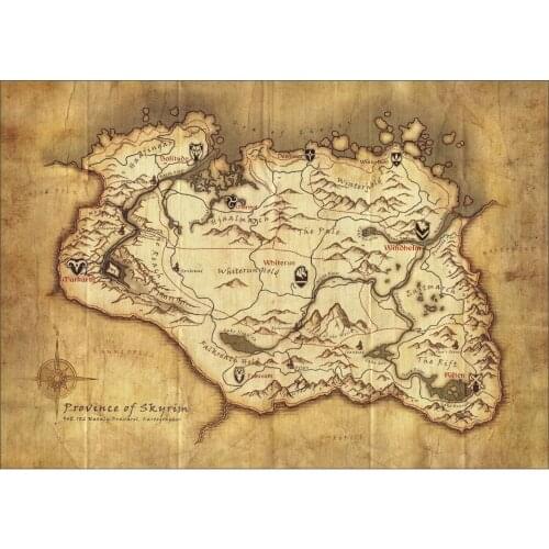 Skyrim Map Art Film Print Silk Poster Home Wall Decor 24x36inch