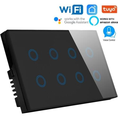 EU 146mm WIFI Touch screen 8 Gang Smart wall switch Glass Wireless Light timing switch Tuya App remote Switch With google alexa