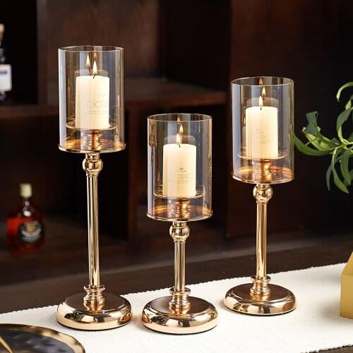 Crystal Candle Holder Home Decoration Wedding Centerpieces For Table Gold Metal Candlesticks Glass Candelabra Living Room Decor