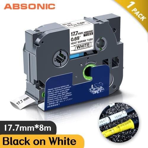 Absonic Hse241 Compatible for Brother Hse-241 Hse 241 Heat Shrink Tubes Label Tape Black on White for Brother P-Touch Printer