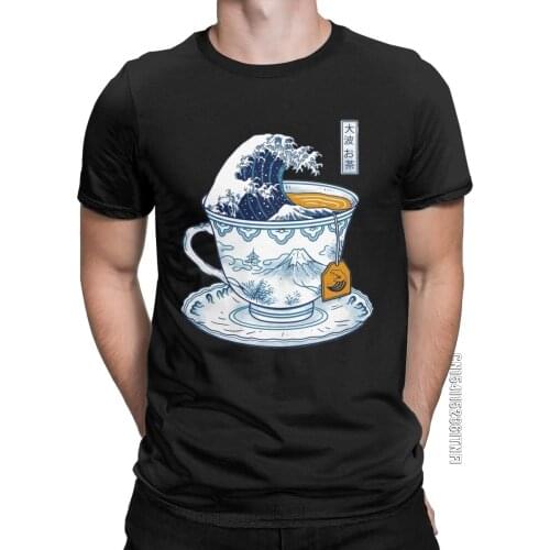 The Great Kanagawa Tea T-Shirts Men Funny Pure Cotton Tee Shirt Crew Neck Classic Short Sleeve T Shirts Birthday Gift Clothing