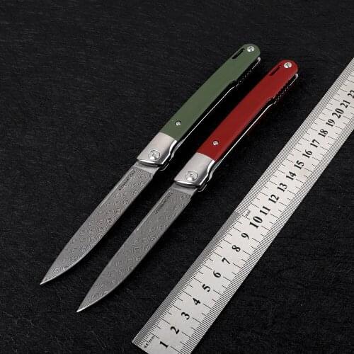 Fat Dragon Design Damascus Steel G10 Handle Outdoor Tactical Hiking Camping Hunting Self-defense Fruit EDC Tool Folding Knife