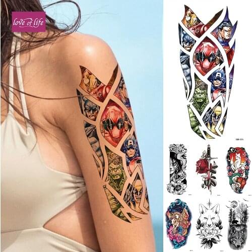 Waterproof Temporary Tattoo Sticker Old School Rose Flash Tattoos Flower Lace Body Art Arm Fake Tatoo Women Men