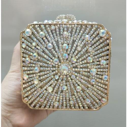 WHTUOHENG Gold Metal AB Rhinestone Lipstick Clutches American And European Style Mini Women Diamond Women Girls Wedding Purses