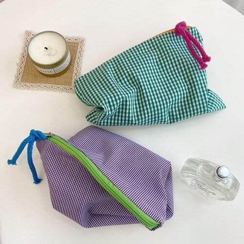 Women Plaid Makeup Bag Fashion Cotton Zipper Pouch Necessarie Feminina Purse Travel Big Bath Cosmetic Bags