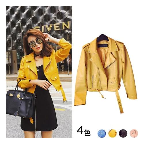Womens leather clothes Chunqiu new Korean version locomotive PU slim short water-washed leather jacket is thin and small