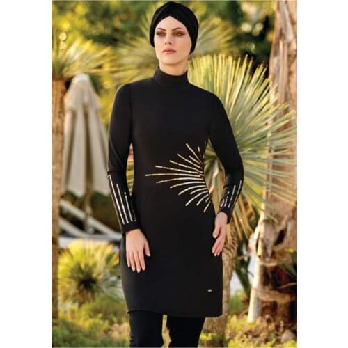 4102 lycra Shiny Piping Sequins Sequin Elegant Full Length Hijab Turkish' Muslim Swimsuit Burkinis Modest Clothing Islamic Long Sleeves