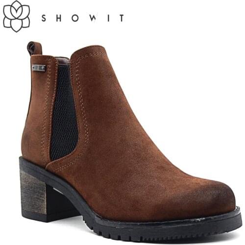 Female corporate shoes Women Ankle Boots middle heel winter Ladies Footwear Chelsea Boots Comfort PU match sewing platform