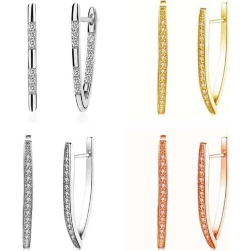 V Shape Crystal Earring Hoop Women Creative Personality Drop Earring Elegant Business Gift For Female Brinc Jewelry Dropshipping