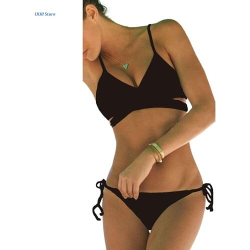 Womens Bikini Swimsuit Two Piece Solid Color Bikini Set High Cut Swimwear XX9D