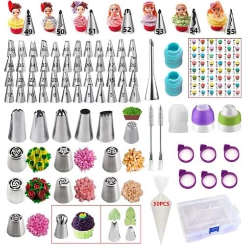 137 Pcs/ Set Cake Icing Piping Nozzle Tips Cream Cake Decorating Tools Disposable Bags 53 Small Large 6 Russian 7 Korean Piping