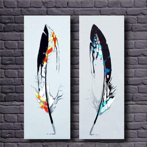 2 Panel Modern Handmade Feather Landscape Painting On Canvas Home Decor Wall Pictures For Living Room No Frame