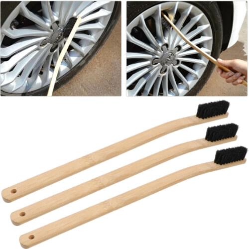 3 Pcs Long Handle Car Rim Hub Cleaning Brush Multifunctional Bamboo Handle Brush Cleaning Brush Tyre Brush Wheel Cleaning Brush