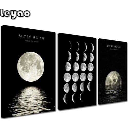 5D DIY Diamond embroidery Black And White Moon Mosaic Kit Picture Total Lunar Eclipse Diamond Painting Full Square Round Drill
