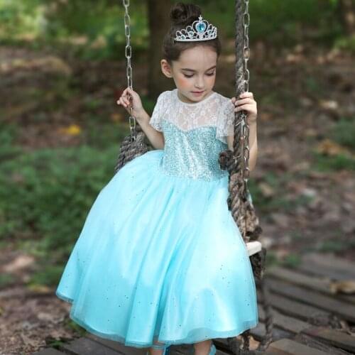 Disney Kids Dresses for Girls Elsa Princess Dress Christmas Halloween Party Childrens Clothing Elegant Lace Luxurious 334