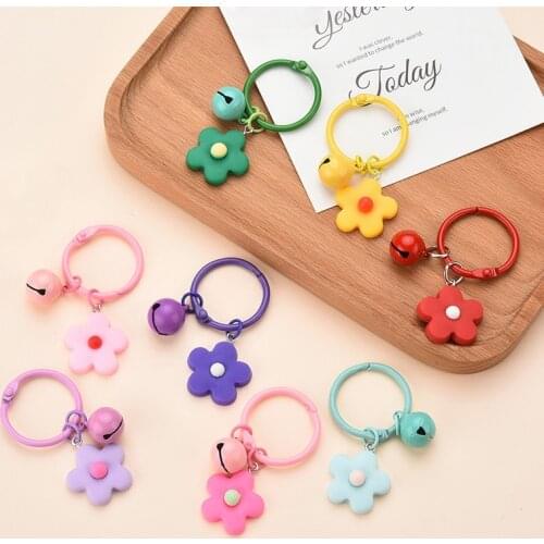 Korean Cute Flower Bell Keychain 8 Colors Lovely Keyring Women Girl Bag Jewelry Pendant Trinket Car Key Holder Ring Fashion Gift
