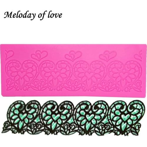 19cm*7cm Love shape lace mat Sugarcraft silicone mold Heart pattern fondant Cake border decorating tools gumpaste mould T1338