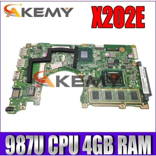 Akemy X202E laptop mainboard 987U CPU 4GB RAM For asus S200E X202EP X202EV X202E notebook motherboard mainboard tested full 100