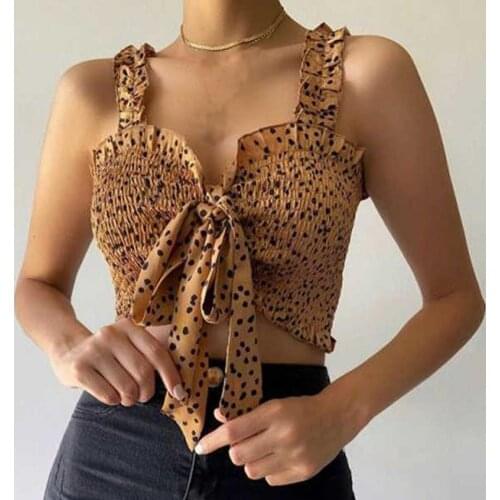Polka Dot Ruffles Strap Vest Summer Sexy Open Front Tie Up Tank Tops Women Lace Frill Tube Crop Tops Chic Lady Bowknot Tank