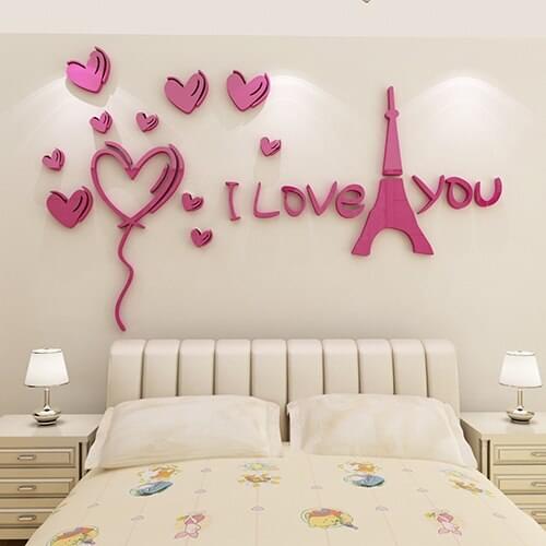 Sweet 3d Heart-shaped Acrylic Wall Sticker Wedding Love Theme Diy Wall Stickers Living Room Bedroom Decoration Wallpaper W