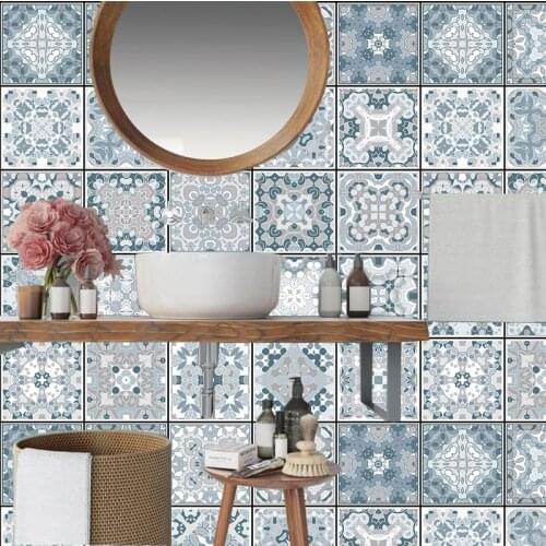 Spain Retro Wall Ceramic Arabic Tile Stickers Self-adhesive Decal for Bedroom Kitchen Waist Line Wall Decals Waterproof PVC DIY