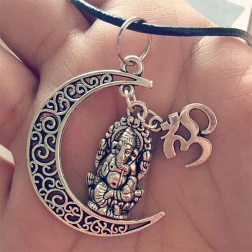 New Fashion Trend Ganesh Necklace,Om Necklace, Ganesha,Hindu God Necklace,Hindu,Leather Necklace,Moon Jewelry for Men Women Gift