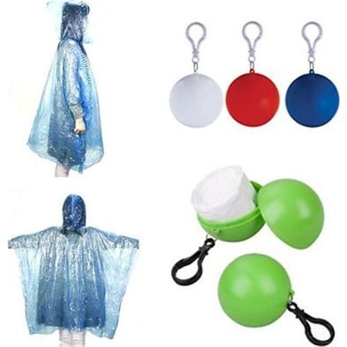 Disposable Raincoat Women Men Unisex Rain Jacket Poncho Rainwear Keyring Ball Raincoats Portable Plastic Keyring Ball Rain Cover