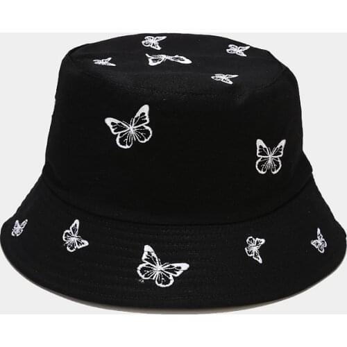 Bucket Hat Black Butterfly Men Summer Sun Beach Reversible Women Outdoor Fishing Accessory Teenagers Cap
