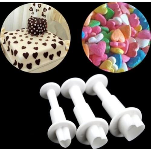 3 pieces Love Heart Plastic Plunger Cutters Fondant Confectionery Mould Cupcake Cake Decorating Tools For Anniversary Birthday