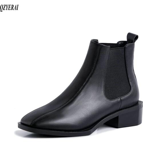 QZYERAI New style Genuine leather Fashion boots Womens boots Autumn and winter boots cowhide Womens shoes