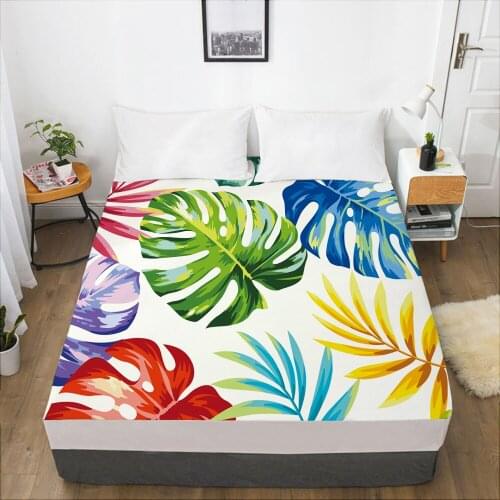 Luxury Elastic fitted sheet bed sheet With An Elastic Band Mattress Cover 150x200/160x200 Bed cover for home Nordic leaf colour