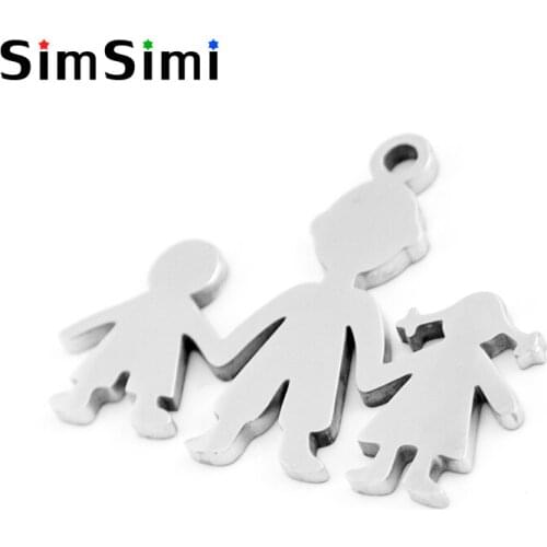 Simsimi family charms father son daughter hand in hand pendant Stainless steel Diy jewelry charm mirror polish pendant 50pcs