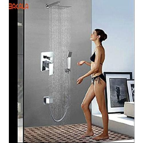 Bakala Luxury 10/12 Inch Stainless Steel Bathroom Rainfall Shower Faucets Head Shower Set with Hand Shower