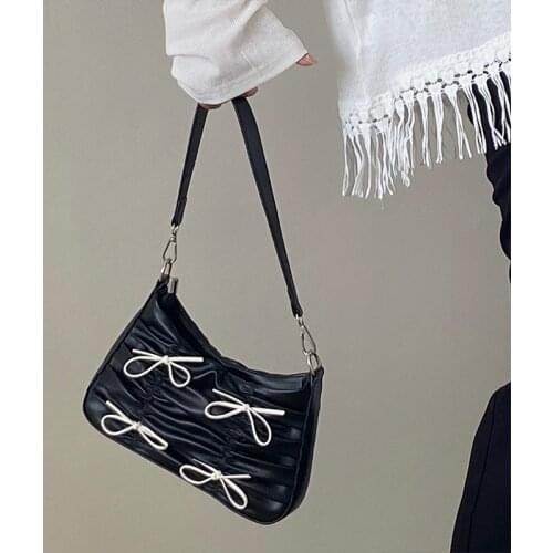 Drape Bow Armpit Bag 2021 New Korean All-match Shoulder Bag Girls Portable Elegant Handbag for Women Cute Side Bag
