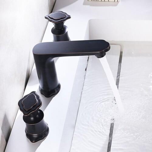 Bathroom Wash Basin Brass Faucet Three Holes Faucets Black Tap Luxury Basin Hot And Cold Mixer Shower Room Sink Faucet
