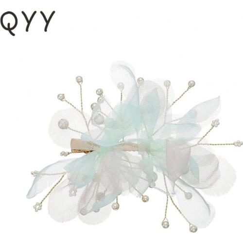 Newest Flower Organza Pearls Hair Clips Bridal Headpieces for Bride Bridesmaids Headdress Wedding Hair Hair Accessories