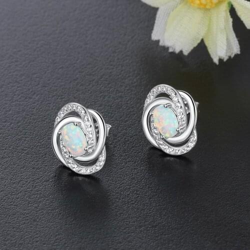 925 Sterling Silver Twisted Knot Stud Earrings for Women Cubic Zirconia White Opal Stone Earrings Wedding Gifts