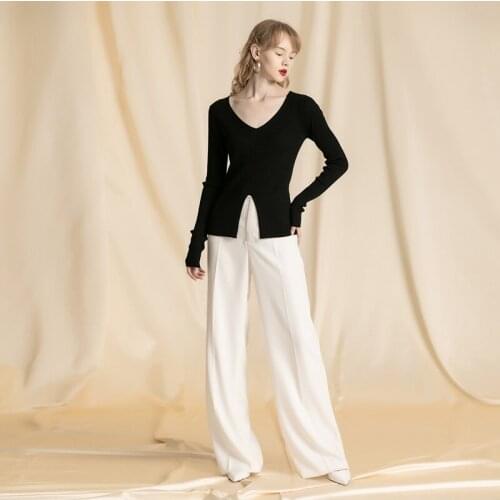 Womens Sweaters 2019 Winter Woman Sweater Knitting Pullovers V Neck Autumn Chenille Sweater Solid Slim Basic Ribbed Top AA5023