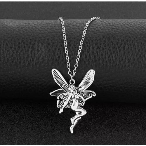 Vintage Fashion Statement Angel Fairy Pendant Necklace For Women Cross Chain Choker Jewelry Punk Goth Gothic Wicca Accessories