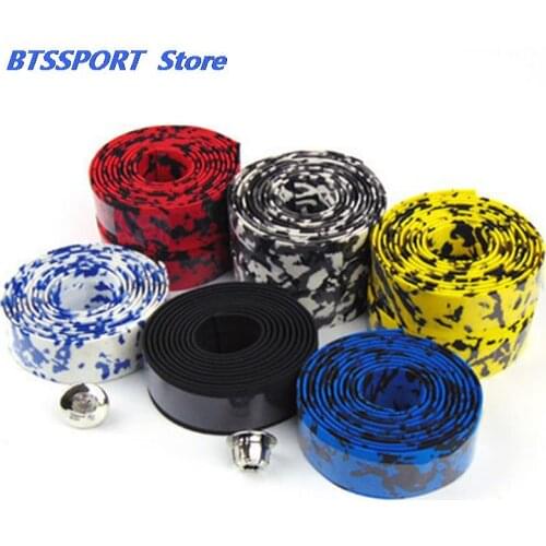 1PCS 2M Road Bike Bicycle Handlebar Tape Camouflage Cycling Handle Belt Cork Wrap with Bar Plugs 6 Colors Rubber Foam Gmarty