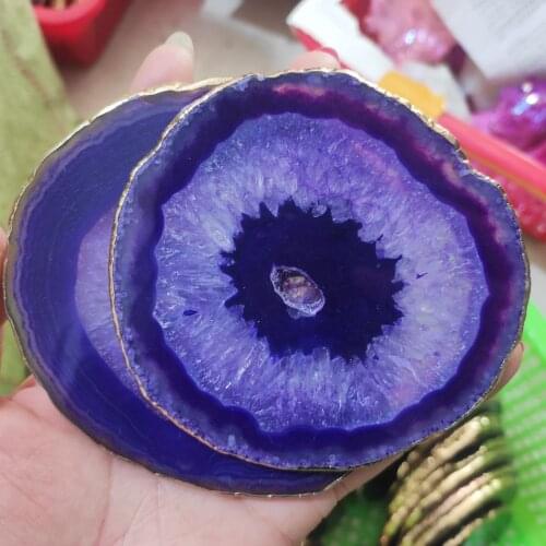 1pcs Natural Agate Slice purple Geode Polished Crystal Quartz Gems Crafts Pad Home Decoration Stone Holiday Gift stents 12-14cm