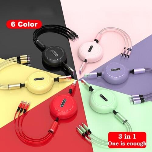 110cm 3 In 1 Type C Cable USB Charge Cable Micro USB Retractable Portable Charging Cable For iPhone 11 12 Samsung Xiaomi Huawei