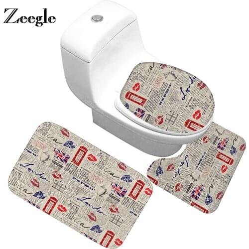 Zeegle 3Pcs/Set Bathroom Mat Set Colorful Floor Rugs Cushion Toilet Seat Cover Absorbent Bathroom Carpet Bath Mat
