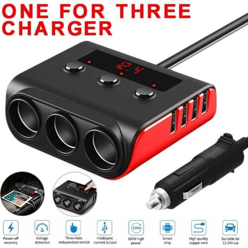 3 Way 4 USB Car Charger Socket Cigarette Lighter Splitter Power Adapter Cigarette Lighter Extension Cable Auto Replacement Parts