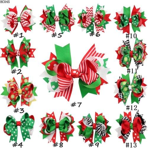30pcs/lot Christmas hair bows with single hair clips -Handmade ribbon fabric hair bows decorative Bows