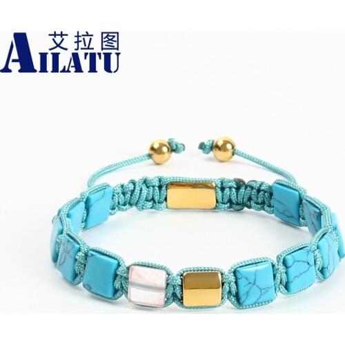 Ailatu 10pcs/lot 8x8mm Stone Square Adjustable Bracelet Custom Luxury Women Men Stainless Steel Jewelry