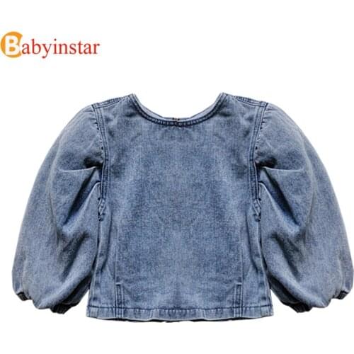 Babyinstar Denin Two-sided Pullover Jacket for Baby Girls Clothes Kids Jackets for Girls Lantern Sleeve Denim Tops Girls Clothes